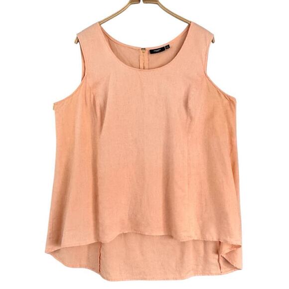 Premise 100% LINEN Tunic Top Womens 3X Peach High Low Sleeveless Scoop Neck Zip - Picture 1 of 5